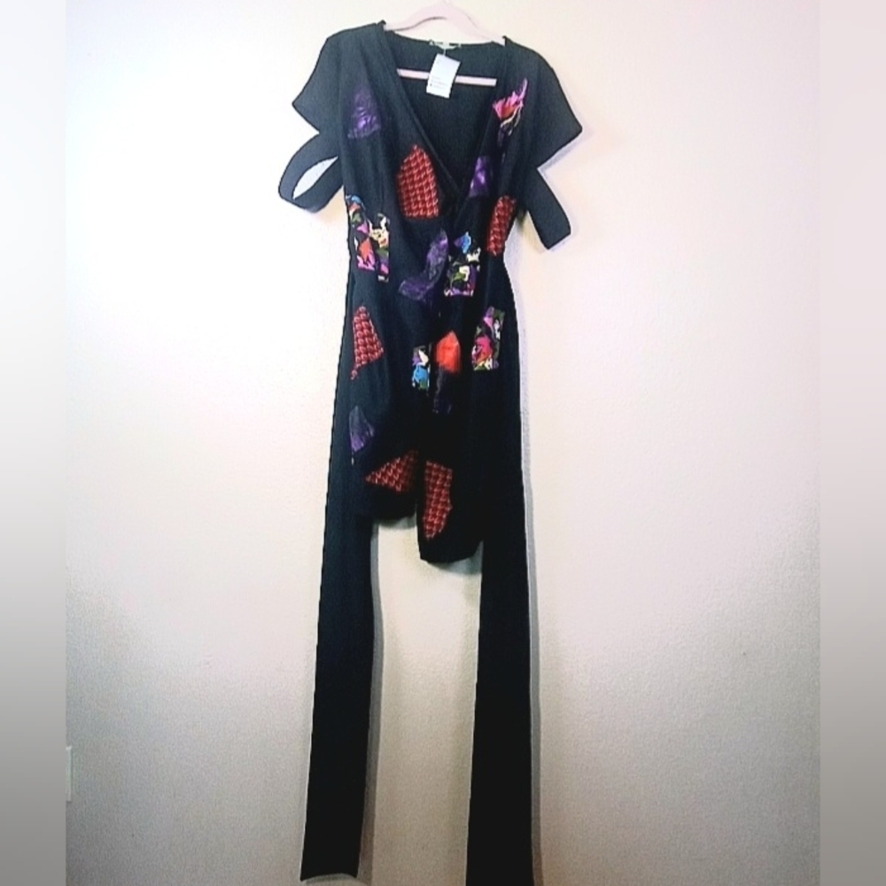 Hertunba Nigerian Made Black Ethnic Print Patch Boho Double Wrap Belt Dress M